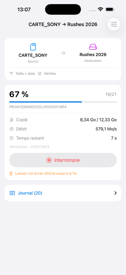 Copy in progress, verifying a file
